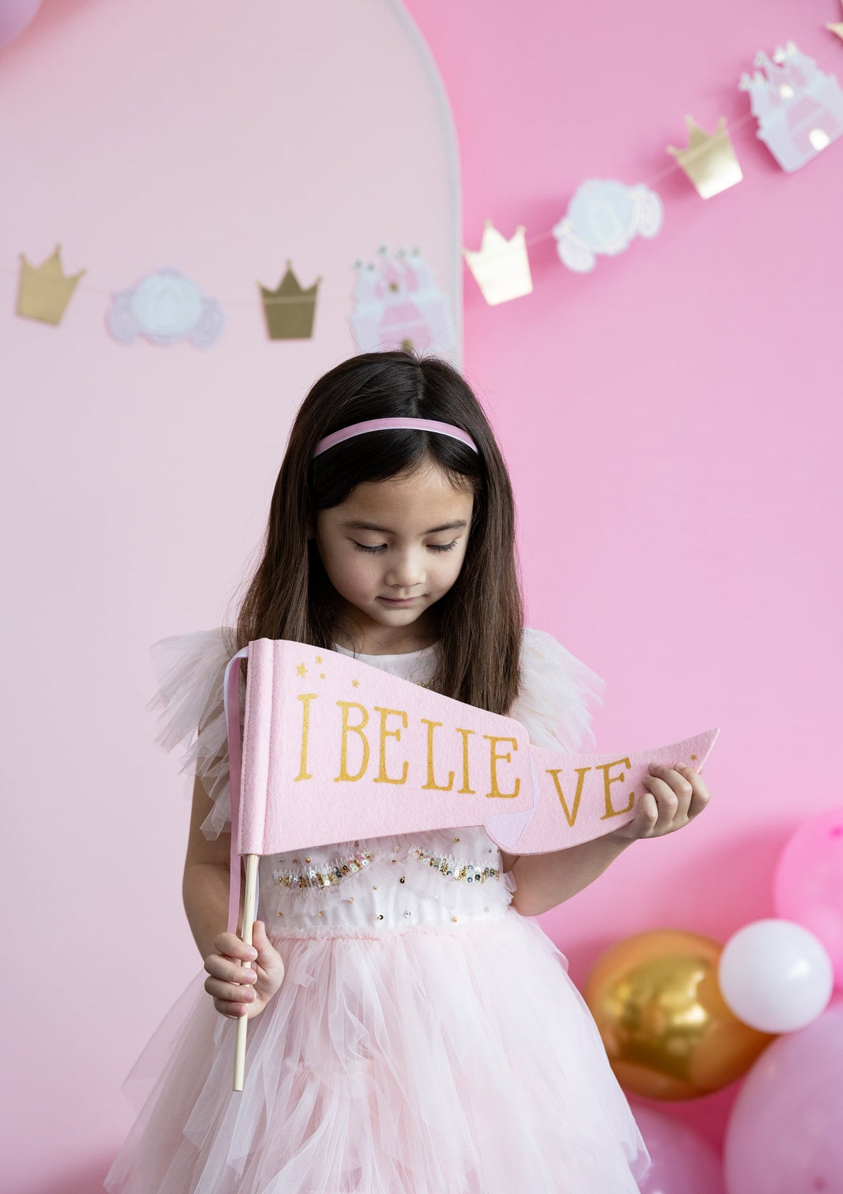 Pink Unicorn I Believe Chipboard Pennant Banner