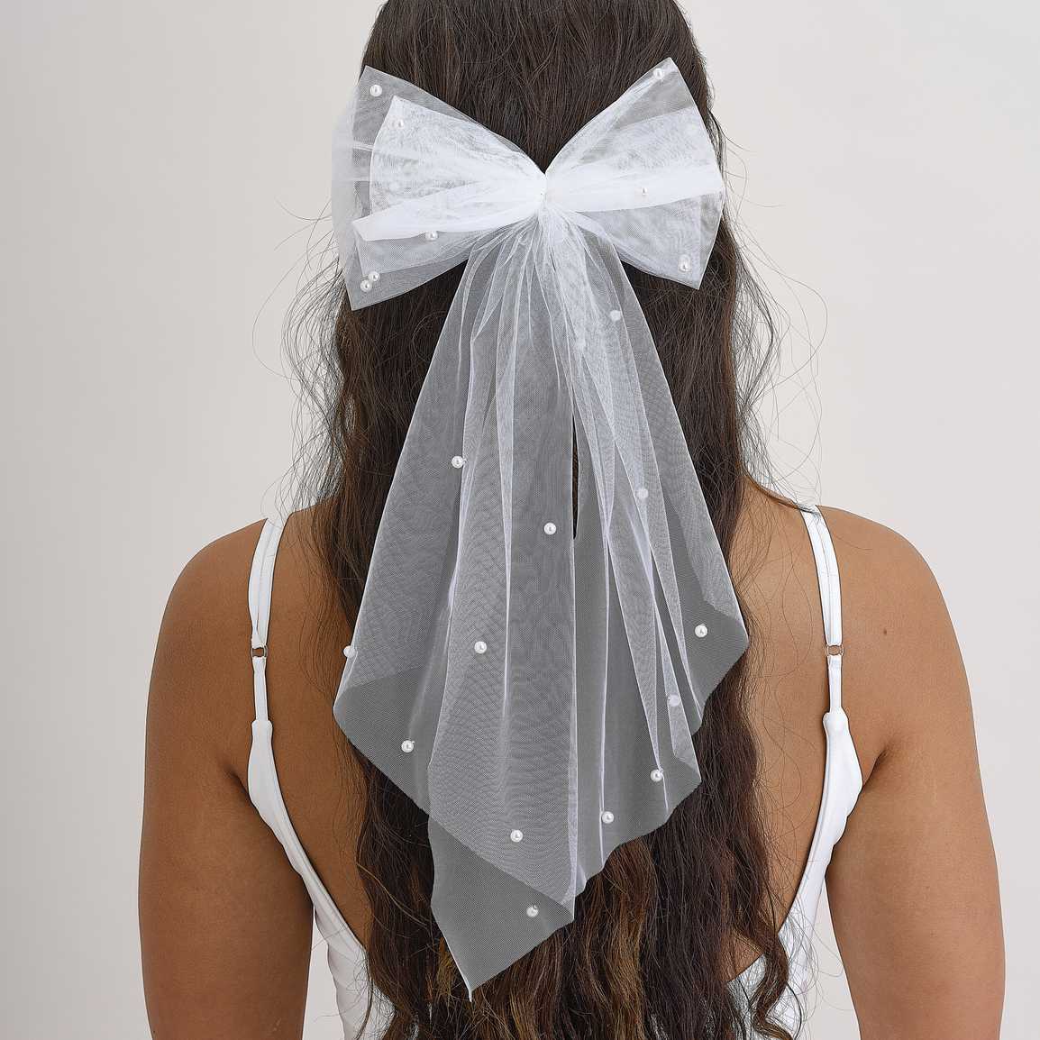 White Hair Bow with Pearls
