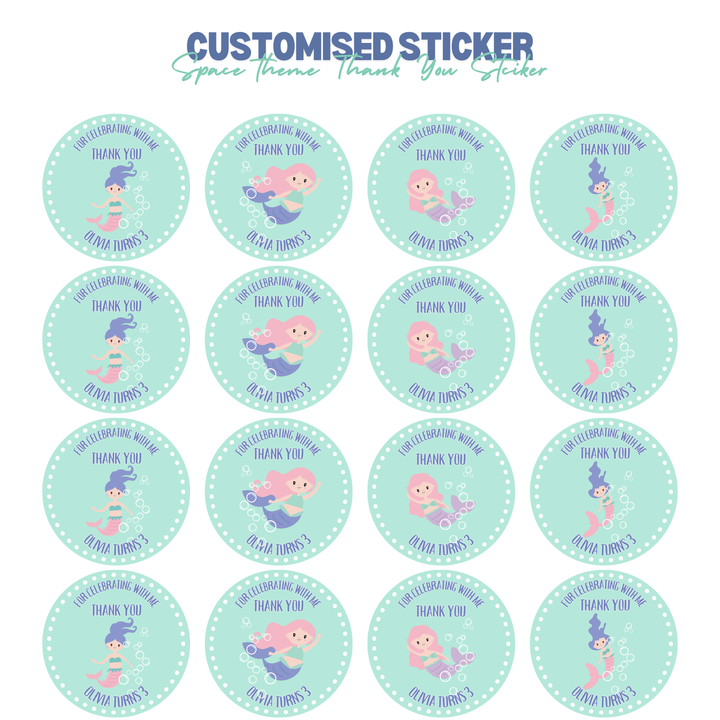 Personalized Mermaid Theme Birthday Sticker