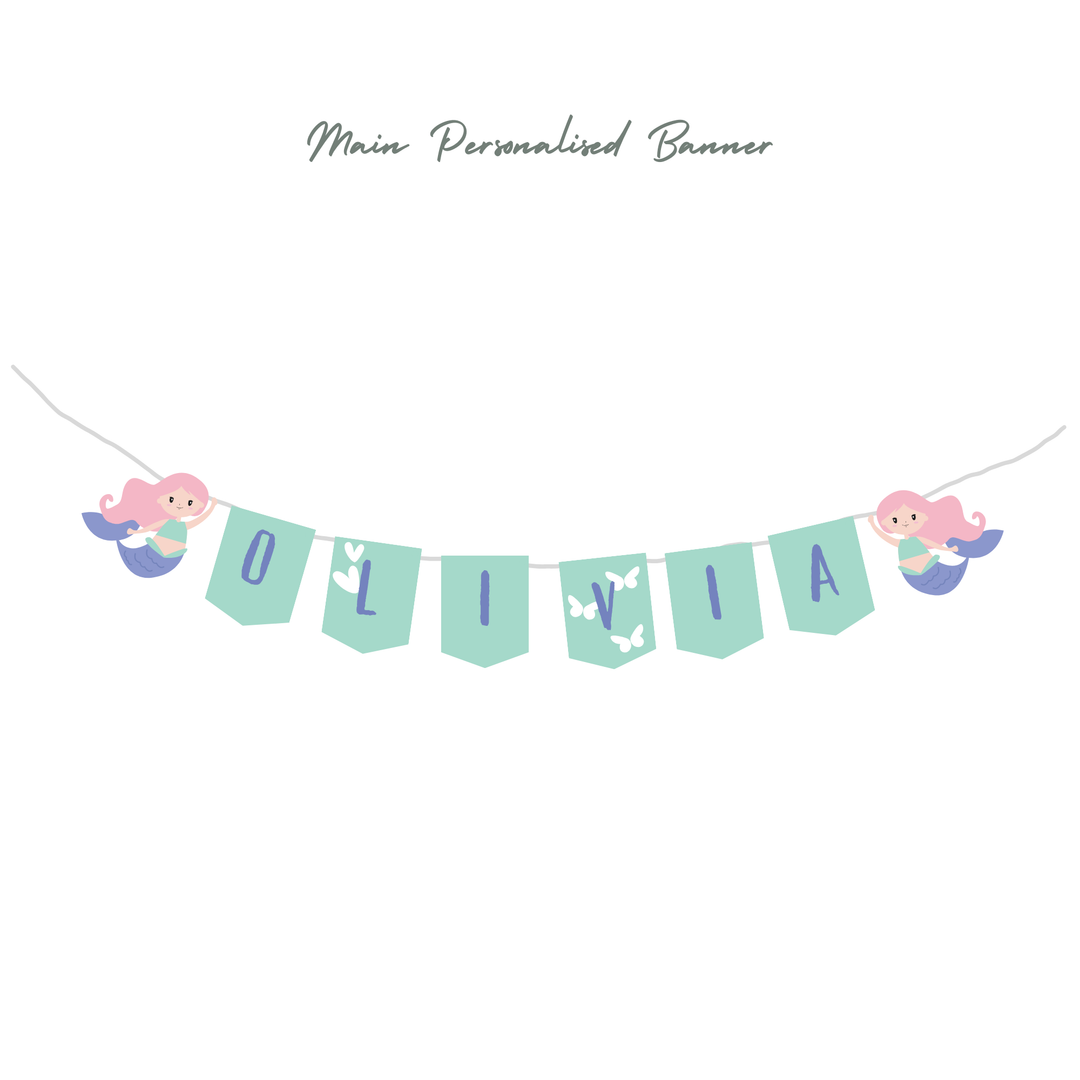 Personalised Mermaid Theme Birthday party decoration - Full Set