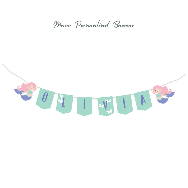 Personalised Mermaid Theme Birthday party decoration - Full Set