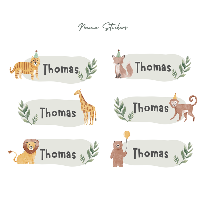 Personalized Safari Animal Theme Customized Name Sticker Set