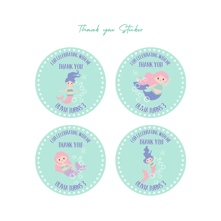 Personalized Mermaid Theme Birthday Sticker