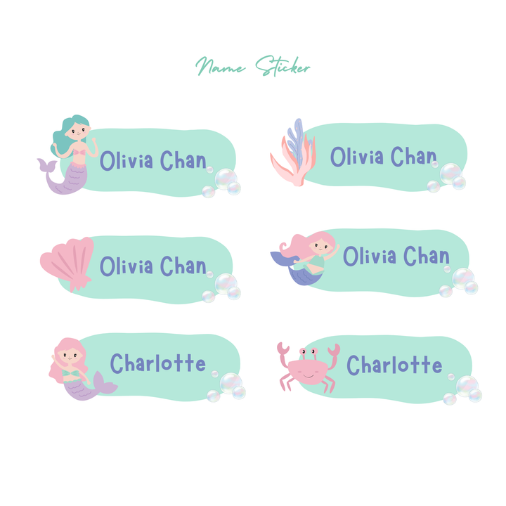 Personalized Mermaid Theme Customized Name Sticker Set