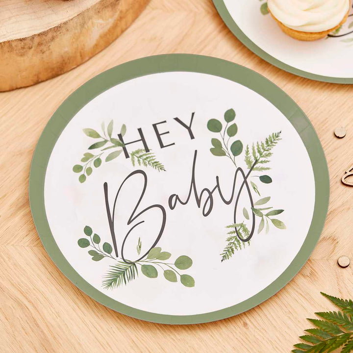 Botanical Hey Baby Shower Plates