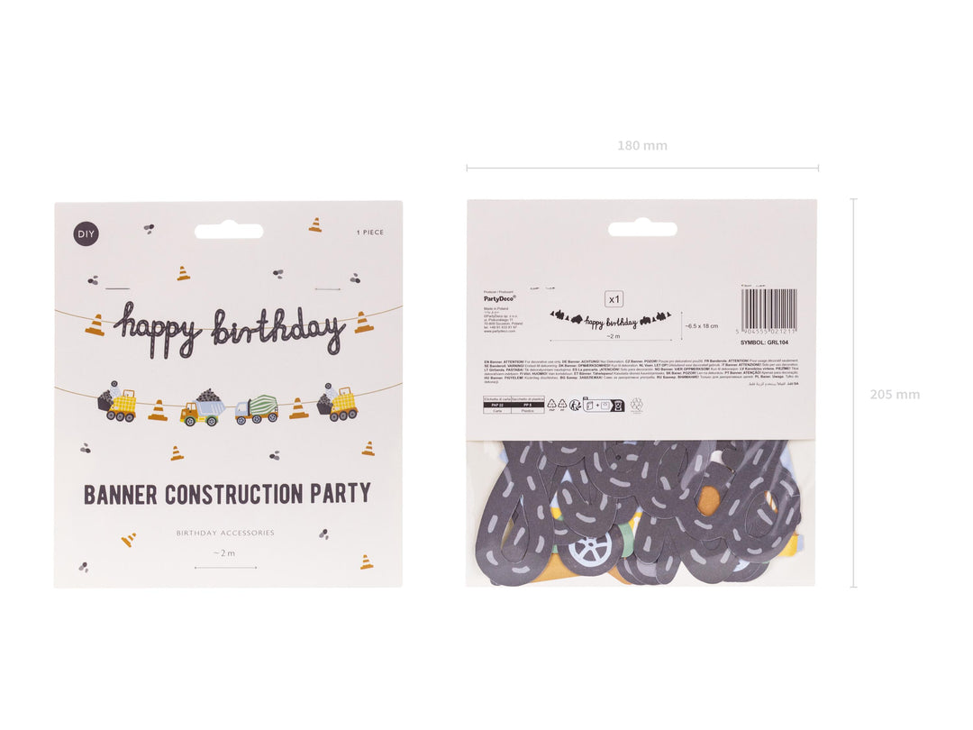 Banner Happy brithday Construction vehicles