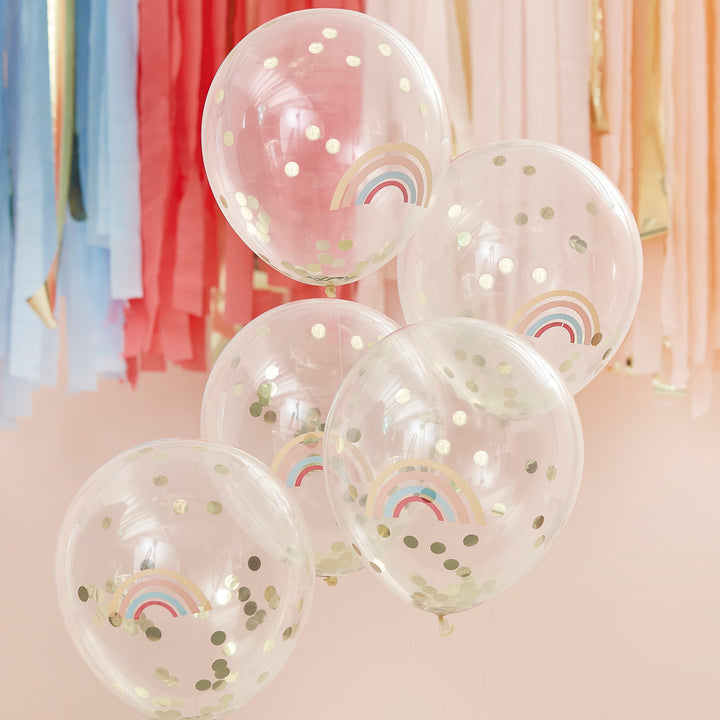 Rainbow And Gold Confetti Balloons