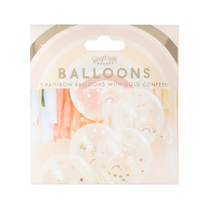Rainbow And Gold Confetti Balloons