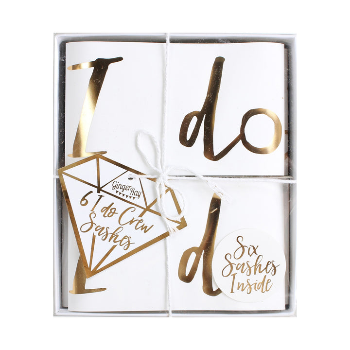 White And Gold I Do Crew Bachellorette Party Sashes 6 Pack