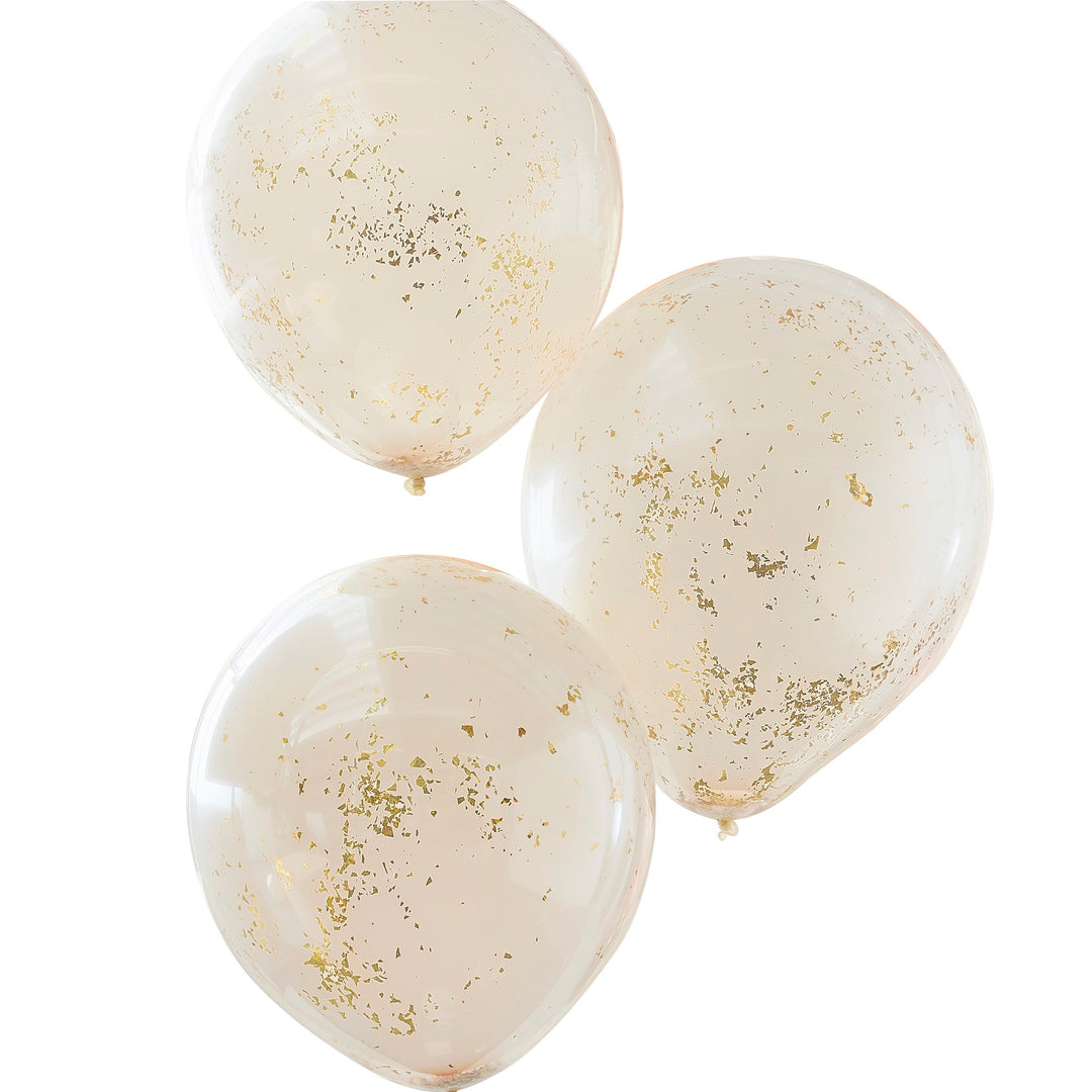Double Layered Peach and Gold Glitter Confetti Balloons