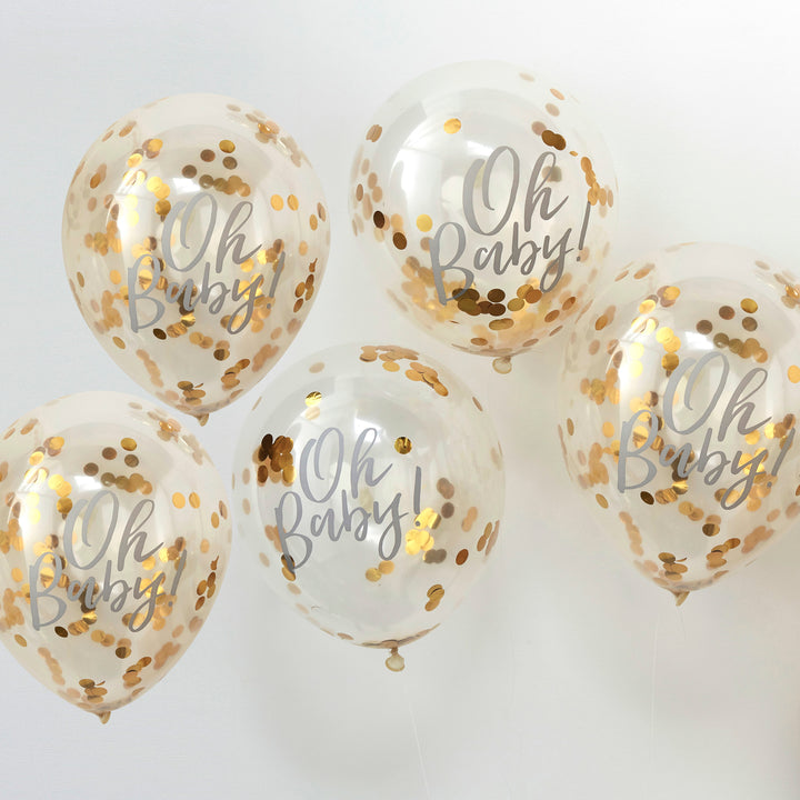 Gold Confetti Oh Baby Shower Balloons