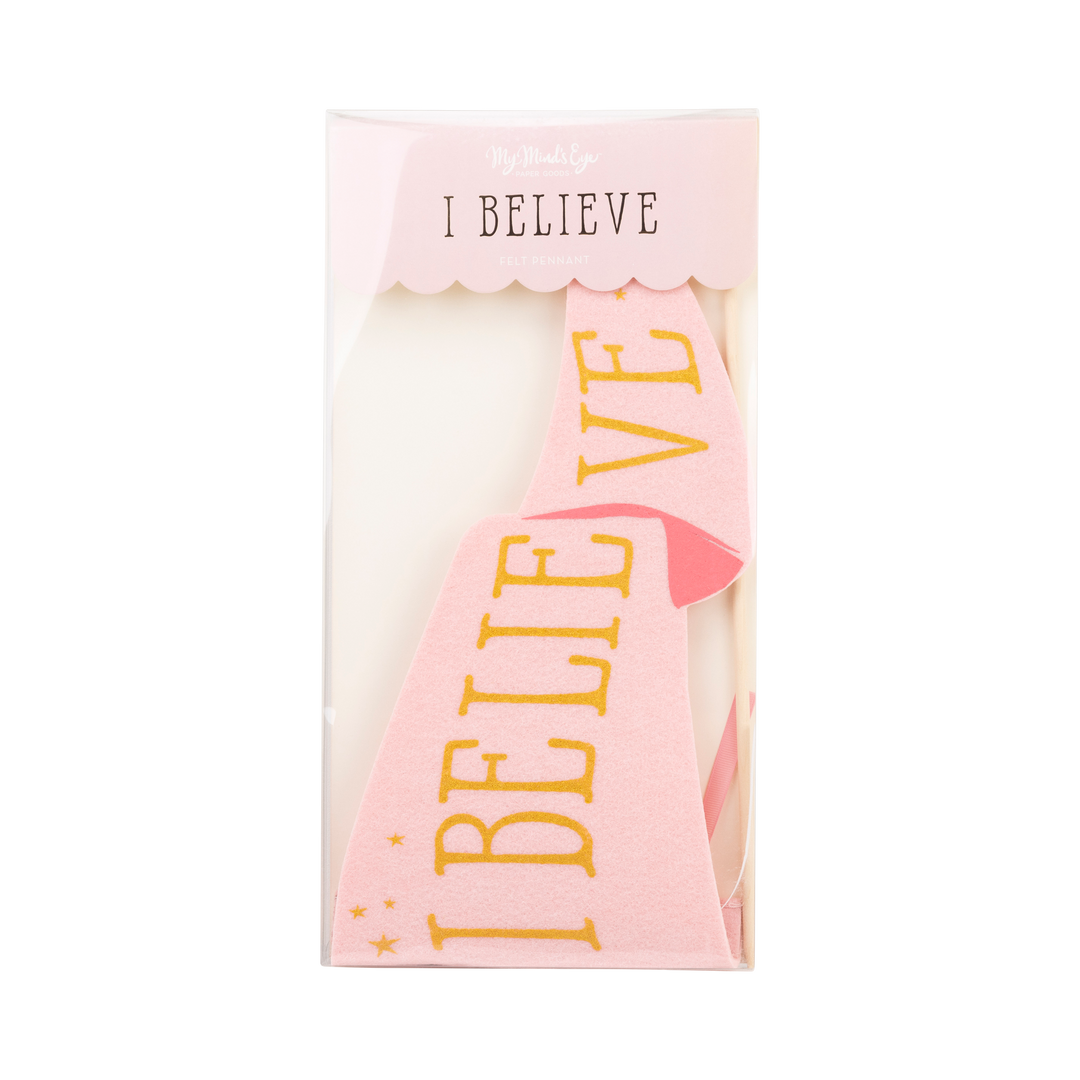 Pink Unicorn I Believe Chipboard Pennant Banner