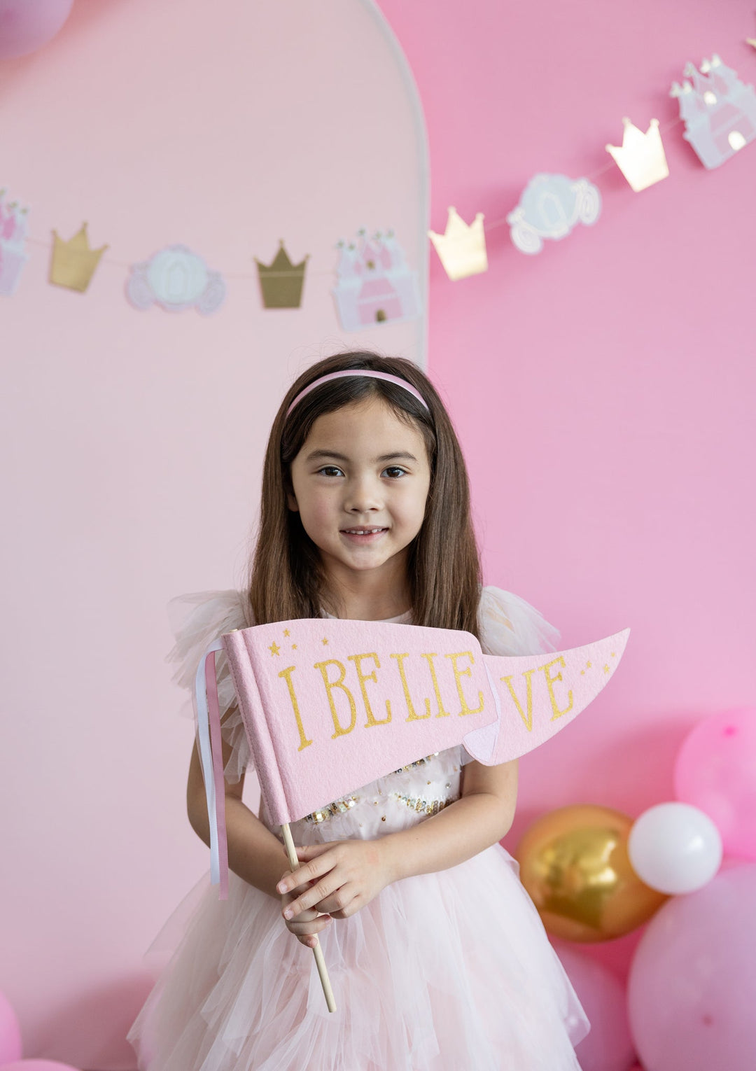 Pink Unicorn I Believe Chipboard Pennant Banner