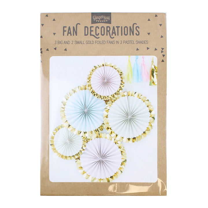 Gold Foiled Pastel Paper Fan Decorations