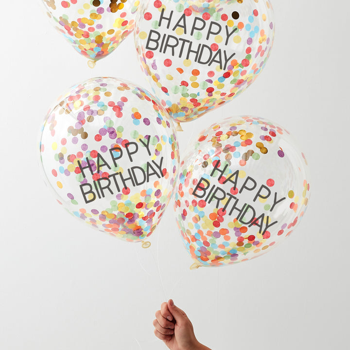 Happy Birthday Rainbow Confetti Balloons