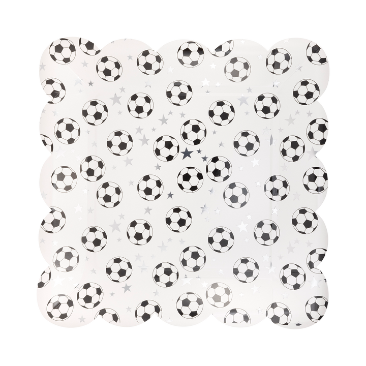 Scattered Soccer Ball Paper Plate