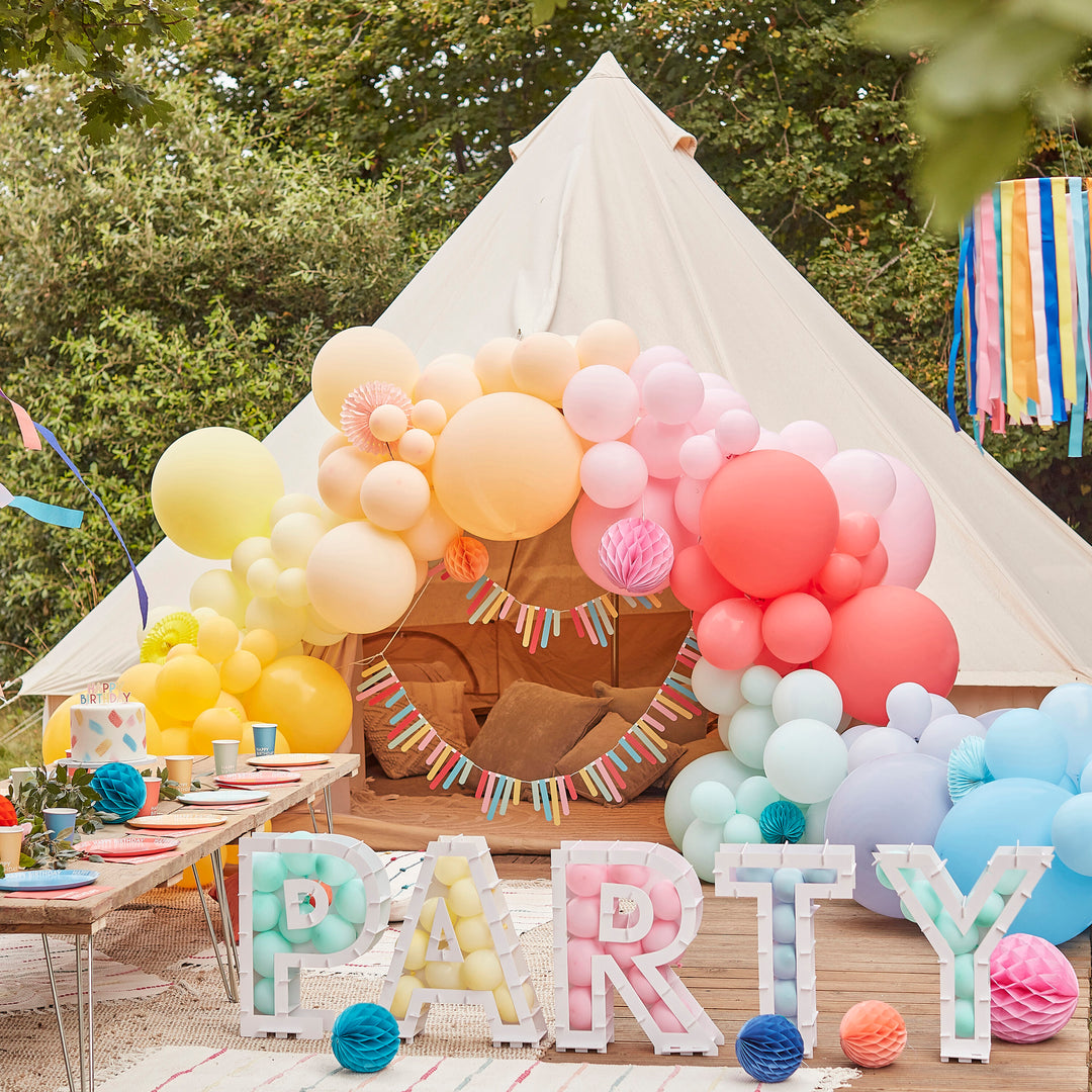 Double Layered White and Rainbow Confetti Balloon Bundle