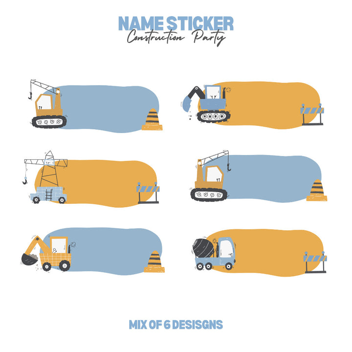 Construction Personalized Name Sticker Set