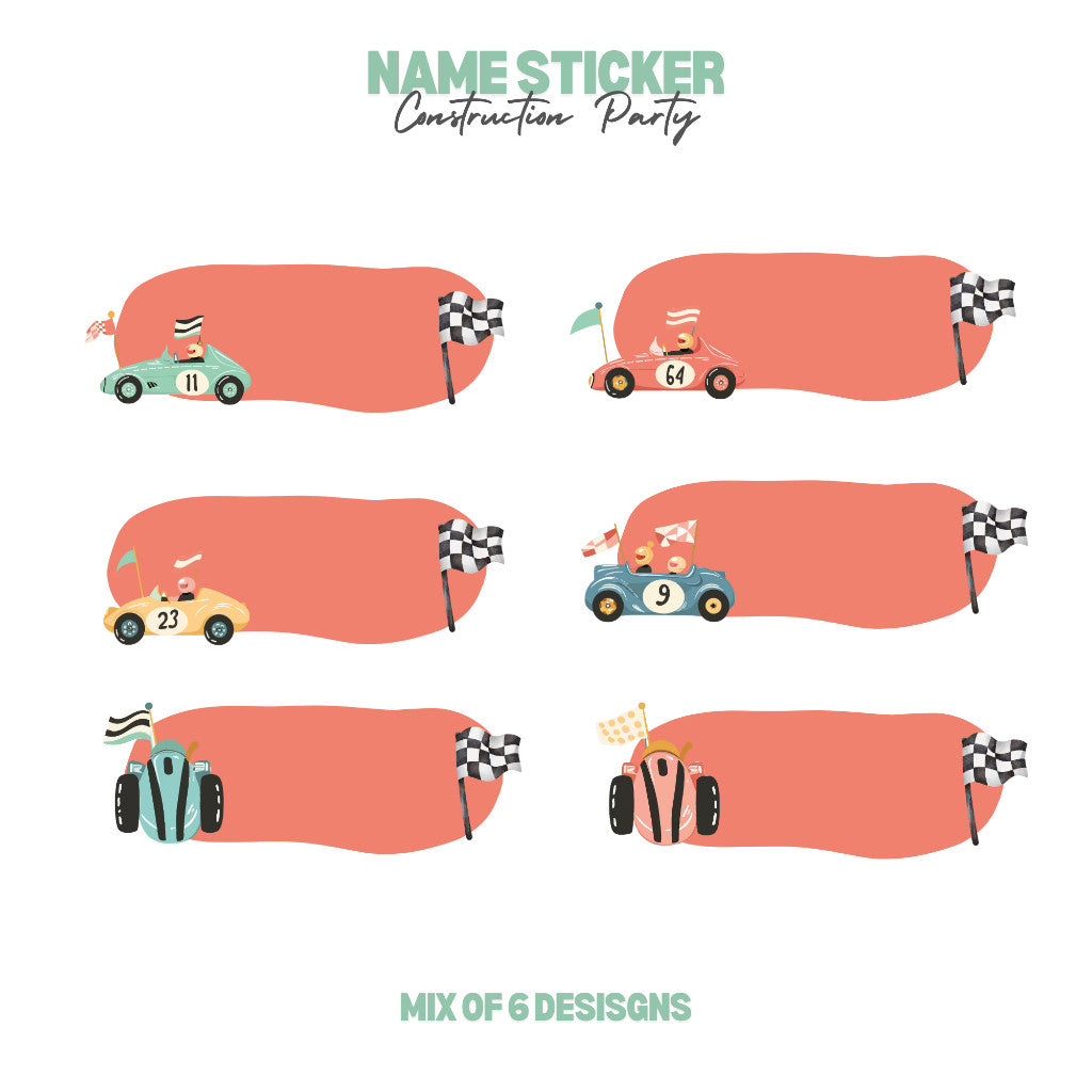 Racing Car Personalized Name Sticker Set