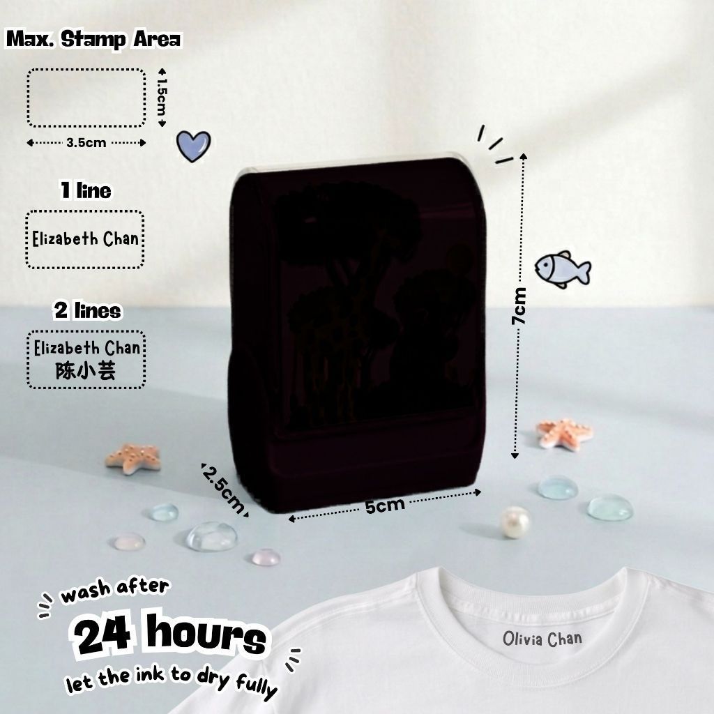 Personalised Clothing Name Stamp Waterproof Ink Permanent Fabric Chop