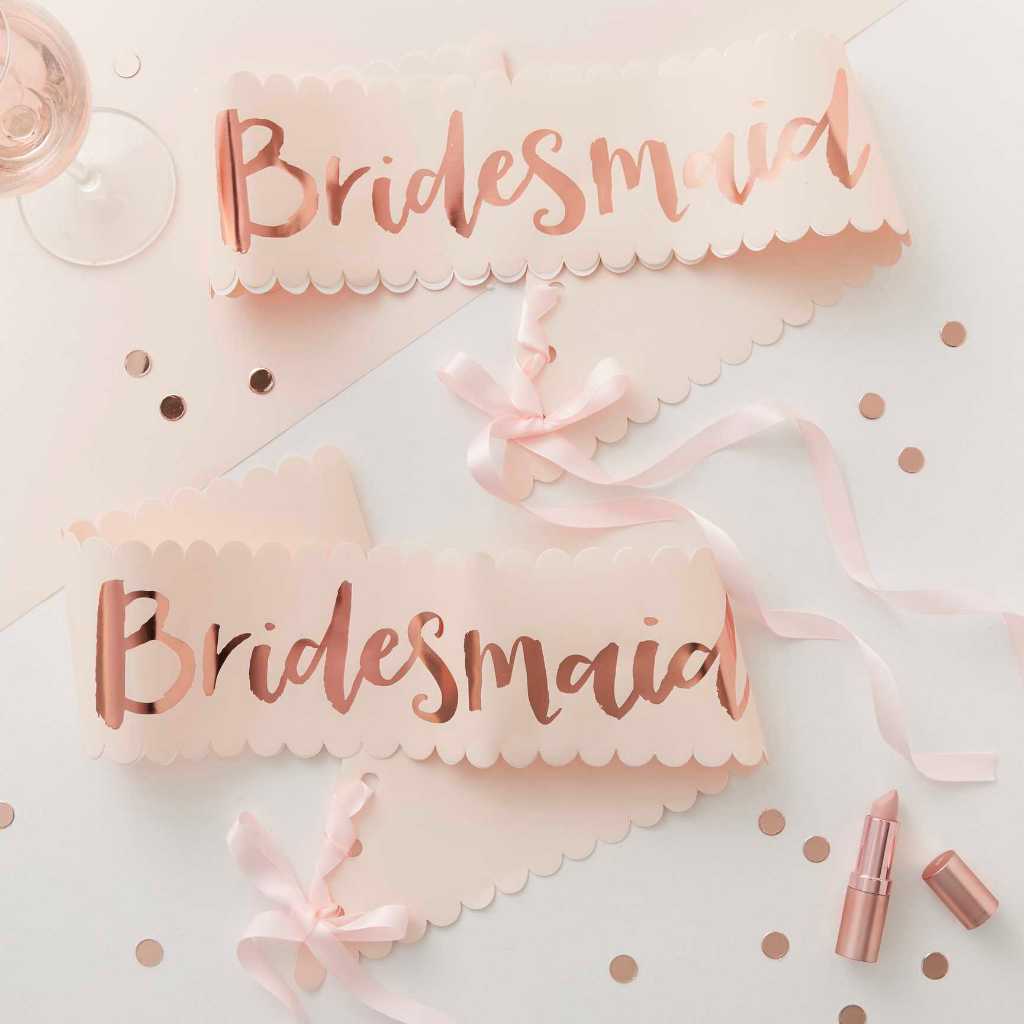 Pink And Rose Gold Hen Party Bridesmaid Sashes 2pcs Set for Hen Party Bridal