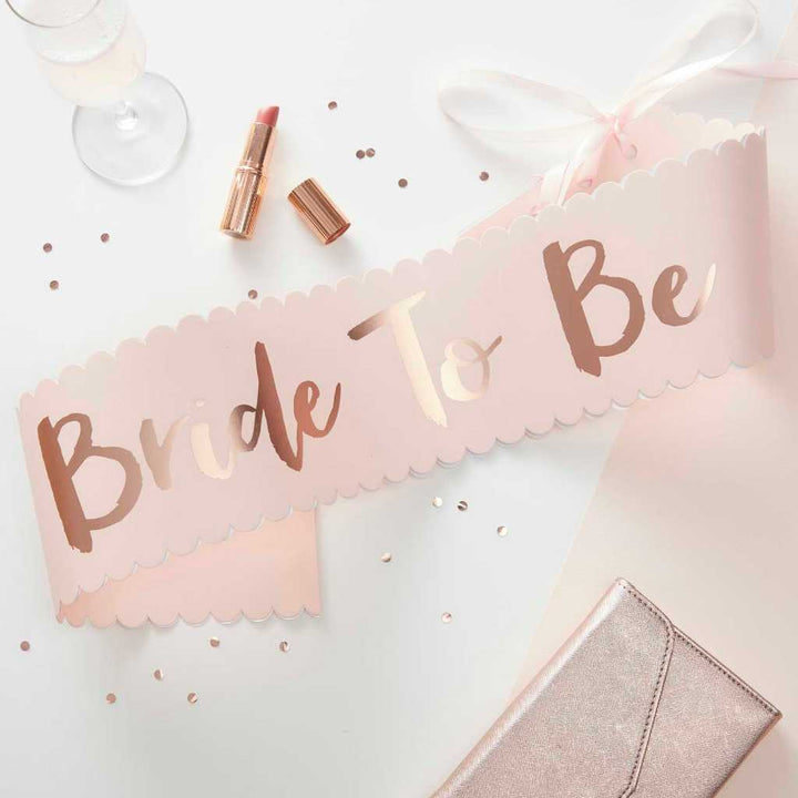 Pink & Rose Gold Bride To Be Sash for Hen Party Bridal