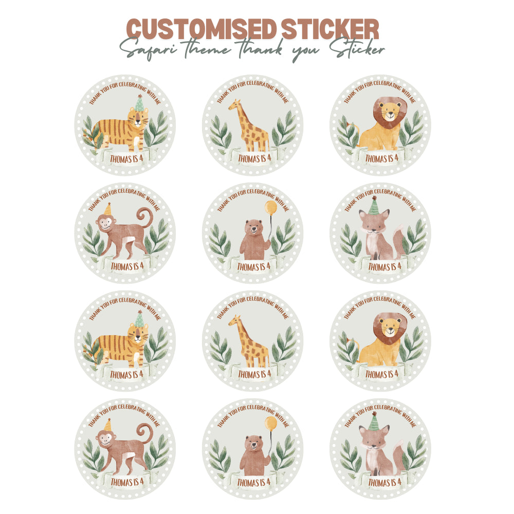 Personalized Safari Theme Birthday Sticker