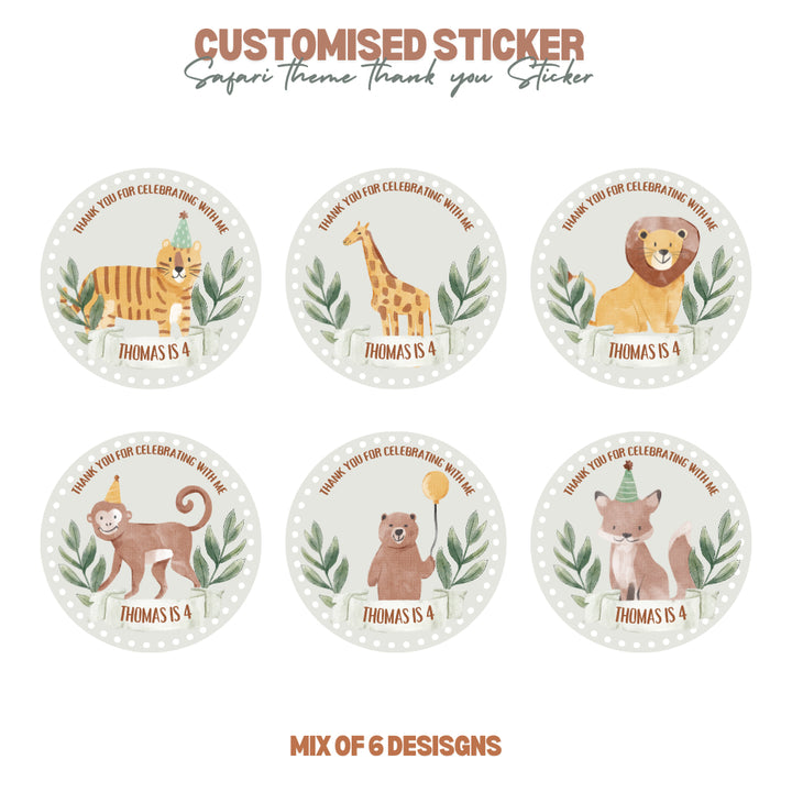 Personalized Safari Theme Birthday Sticker