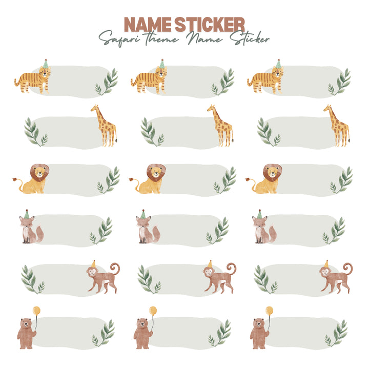 Personalized Safari Animal Theme Customized Name Sticker Set