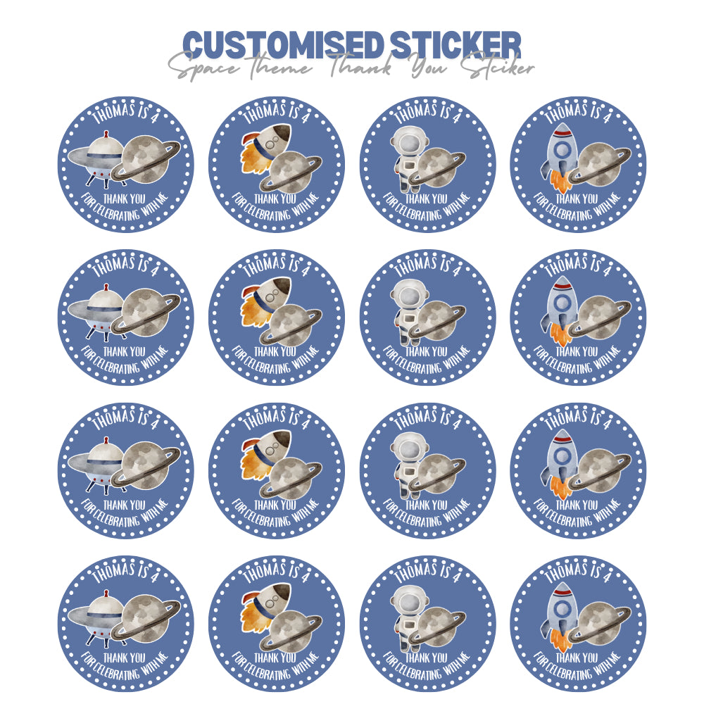 Personalized Space Theme Birthday Stickers Customized Birthday Thank You Stickers for Goodie Bags