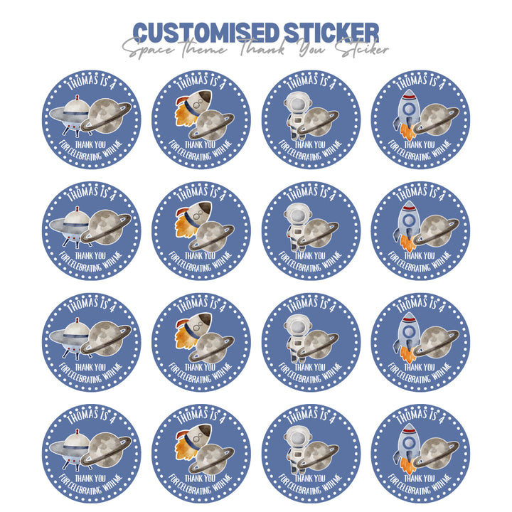 Personalized Space Theme Birthday Stickers Customized Birthday Thank You Stickers for Goodie Bags