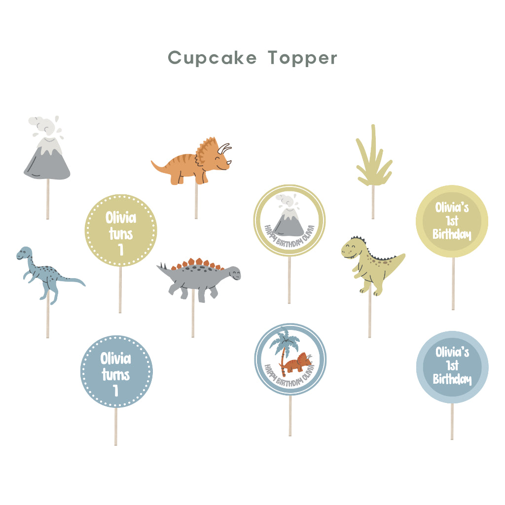 Personalised Dinosaur Party Decoration Personalized Birthday Banner Cake Topper Cupcake Topper Customise