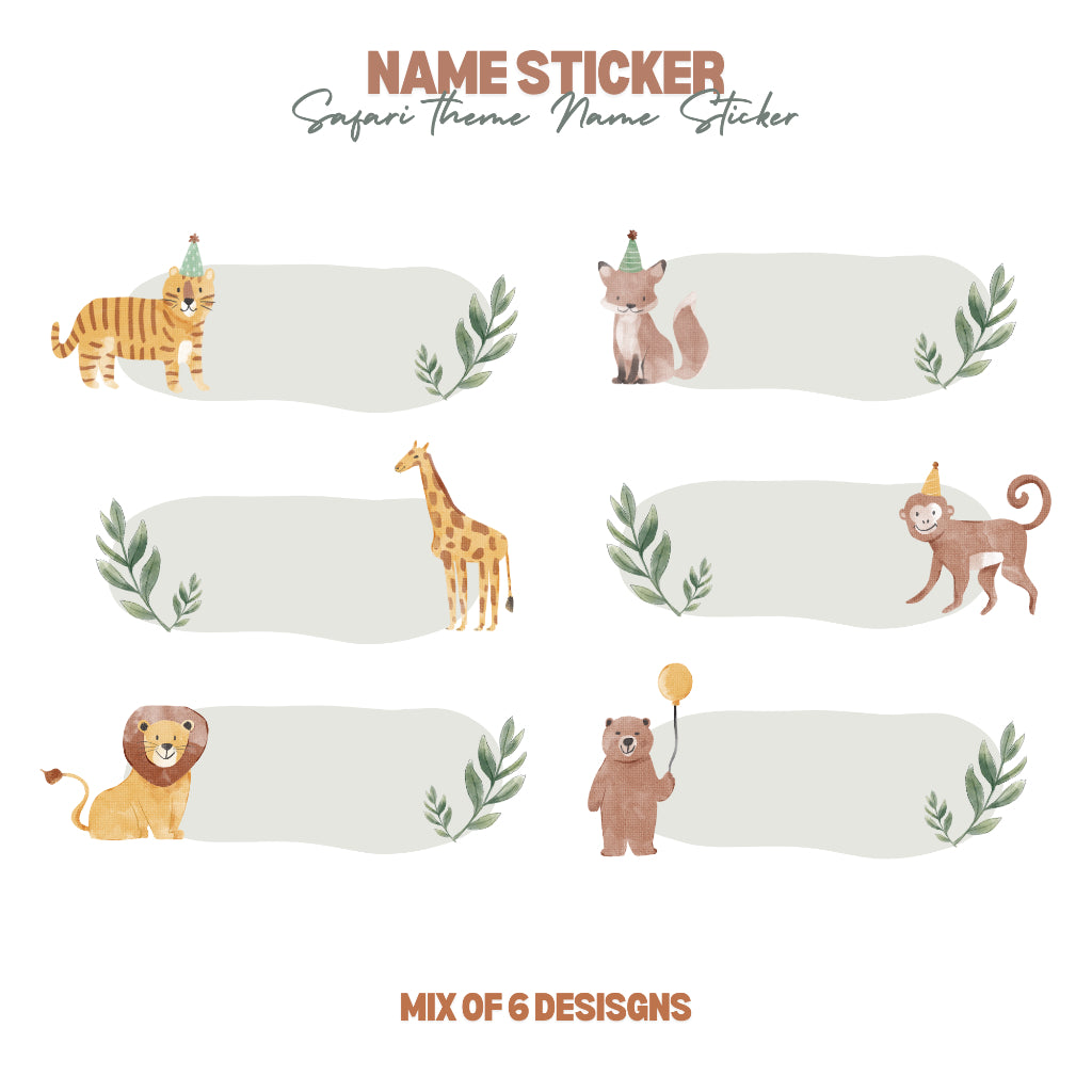 Personalized Safari Animal Theme Customized Name Sticker Set