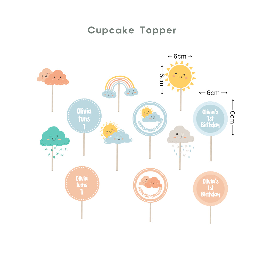 Personalised Weather Party Decoration Personalized Birthday Banner Cake Topper Cupcake Topper Customise