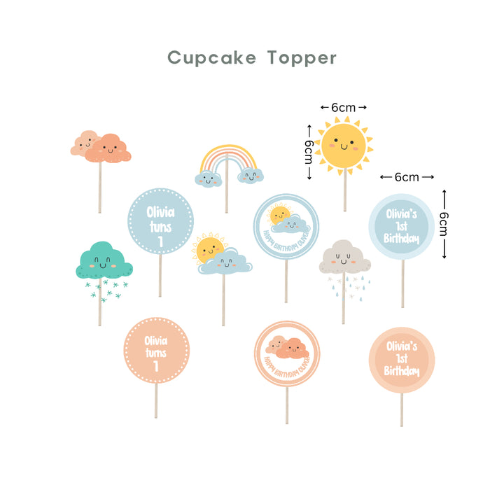 Personalised Weather Party Decoration Personalized Birthday Banner Cake Topper Cupcake Topper Customise